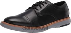 Clarks homens Clarks draper cap masculino oxford couro preto com sola cinza RJZRN1410 couro preto com sola cinza