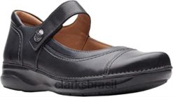 Clarks mulheres Clarks de couro preto Appley Walk Mary Jane feminino RJZRN2064
