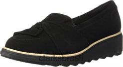 Clarks mulheres clarks feminino sharon dasher mocassim camurça preta RJZRN714