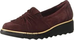Clarks mulheres Clarks Mocassim Sharon Dasher Feminino Camurça Borgonha RJZRN1193