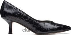 Clarks mulheres Clarks Violet 55 Court Preto Crocodilo Sapatos Femininos de Couro RJZRN952