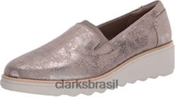 Clarks mulheres feminino sharon dolly loafer estanho metálico têxtil clarks RJZRN2318 estanho metálico têxtil