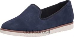 Clarks mulheres mocassim feminino serena brynn flat clarks camurça azul marinho RJZRN1805