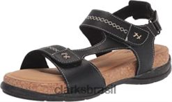 Clarks mulheres sandália clarks roseville mae feminina couro preto RJZRN1802