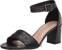 Clarks mulheres Sandália feminina de salto alto Jocelynne combi Clarks de couro preto RJZRN2883
