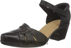 Clarks mulheres sandália feminina de salto margarida emily de couro preto clarks RJZRN732