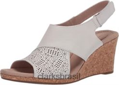 Clarks mulheres sandália lafley joy wedge feminina couro branco clarks RJZRN1350