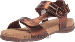 Clarks mulheres sandália rasteira roseville mae feminina clarks couro metálico RJZRN2799