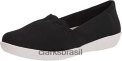 Clarks mulheres tênis clarks feminino ayla brilho preto tecido brilhante RJZRN2202