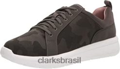 Clarks mulheres tênis feminino de renda ezera verde-oliva escuro combi clarks RJZRN1582 combi têxtil verde-oliva escuro