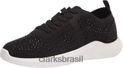 Clarks mulheres tênis nova spark feminino clarks tecido preto com brilhos RJZRN1135